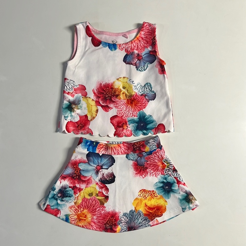 *River Island Mini Girls Top and Skirt 6-9 months Flowers Outfit Set